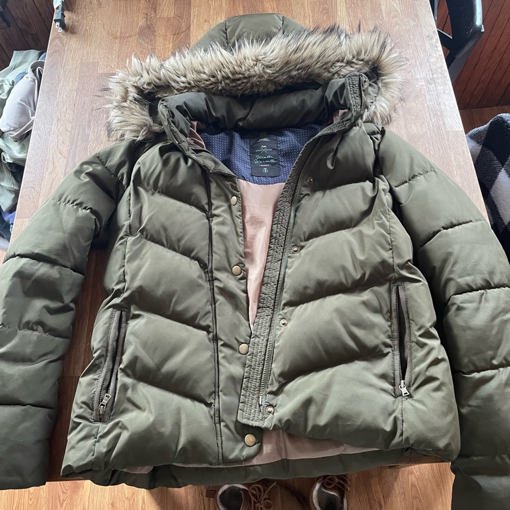 Green puffy jacket